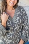 Womens, Sahana blouse, long sleeve, 100% cotton, hand block print. In natural Kassis Suri print.