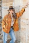 Womens, Rustic Kantha Jacket, handmade from 100% cotton recycled Vintage fabrics, in ochre tones - Sari