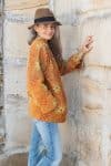 Womens, Rustic Kantha Jacket, handmade from 100% cotton recycled Vintage fabrics, in ochre tones - Sari