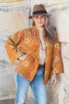 Womens, Rustic Kantha Jacket, handmade from 100% cotton recycled Vintage fabrics, in ochre tones - Sari