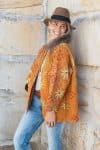 Womens, Rustic Kantha Jacket, handmade from 100% cotton recycled Vintage fabrics, in ochre tones - Sari