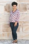 Womens, Sahana blouse, long sleeve, 100% cotton, hand block print. In floral pink - Parisa
