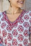Womens, Sahana blouse, long sleeve, 100% cotton, hand block print. In floral pink - Parisa