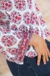 Womens, Sahana blouse, long sleeve, 100% cotton, hand block print. In floral pink - Parisa