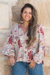 Womens, Morais blouse, full sleeve, 100% cotton, hand block print. In floral print - Roshan