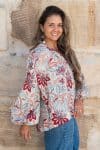 Womens, Morais blouse, full sleeve, 100% cotton, hand block print. In floral print - Roshan