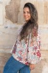 Womens, Morais blouse, full sleeve, 100% cotton, hand block print. In floral print - Roshan