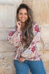 Womens, Morais blouse, full sleeve, 100% cotton, hand block print. In floral print - Roshan