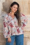 Womens, Morais blouse, full sleeve, 100% cotton, hand block print. In floral print - Roshan
