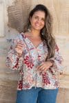 Womens, Morais blouse, full sleeve, 100% cotton, hand block print. In floral print - Roshan