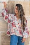 Womens, Morais blouse, full sleeve, 100% cotton, hand block print. In floral print - Roshan