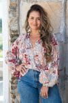 Womens, Morais blouse, full sleeve, 100% cotton, hand block print. In floral print - Roshan