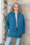 Womens, Rustic Kantha Jacket, handmade from 100% cotton recycled Vintage fabrics, in denim blue - Azur