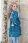 Womens, Rustic Kantha Jacket, handmade from 100% cotton recycled Vintage fabrics, in denim blue - Azur