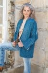 Womens, Rustic Kantha Jacket, handmade from 100% cotton recycled Vintage fabrics, in denim blue - Azur