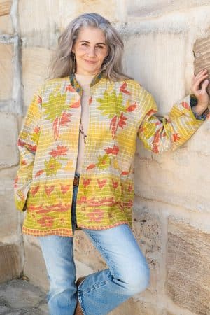 Womens, Rustic Kantha Jacket, handmade from 100% cotton recycled Vintage fabrics, in Rustic 60's - Fenn