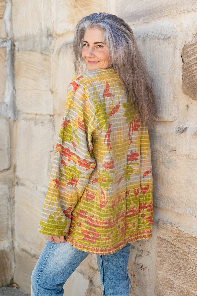 Womens, Rustic Kantha Jacket, handmade from 100% cotton recycled Vintage fabrics, in Rustic 60's - Fenn