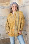 Womens, Rustic Kantha Jacket, handmade from 100% cotton recycled Vintage fabrics, in flaxen yellow - Calor