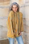 Womens, Rustic Kantha Jacket, handmade from 100% cotton recycled Vintage fabrics, in flaxen yellow - Calor