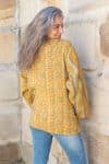Womens, Rustic Kantha Jacket, handmade from 100% cotton recycled Vintage fabrics, in flaxen yellow - Calor