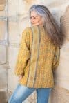Womens, Rustic Kantha Jacket, handmade from 100% cotton recycled Vintage fabrics, in flaxen yellow - Calor