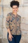 Womens, Mandalay blouse, 7/8 sleeve, 100% cotton, hand block print. In natural autumn tone Myridia