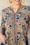 Womens, Mandalay blouse, 7/8 sleeve, 100% cotton, hand block print. In natural autumn tone Myridia