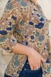 Womens, Mandalay blouse, 7/8 sleeve, 100% cotton, hand block print. In natural autumn tone Myridia
