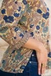 Womens, Mandalay blouse, 7/8 sleeve, 100% cotton, hand block print. In natural autumn tone Myridia