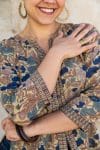 Womens, Mandalay blouse, 7/8 sleeve, 100% cotton, hand block print. In natural autumn tone Myridia