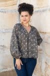 Womens, Morais blouse, full sleeve, 100% cotton, hand block print. In natural Kassis Raga