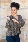 Womens, Morais blouse, full sleeve, 100% cotton, hand block print. In natural Kassis Raga