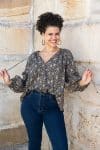 Womens, Morais blouse, full sleeve, 100% cotton, hand block print. In natural Kassis Raga