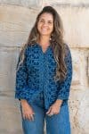 Womens, Mandalay blouse, 7/8 sleeve, 100% cotton, hand block print. In natural Indigo Rasa print.