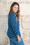 Womens, Mandalay blouse, 7/8 sleeve, 100% cotton, hand block print. In natural Indigo Rasa print.
