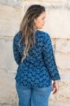 Womens, Mandalay blouse, 7/8 sleeve, 100% cotton, hand block print. In natural Indigo Rasa print.