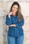 Womens, Mandalay blouse, 7/8 sleeve, 100% cotton, hand block print. In natural Indigo Rasa print.