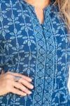 Womens, Mandalay blouse, 7/8 sleeve, 100% cotton, hand block print. In natural Indigo Rasa print.
