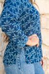 Womens, Mandalay blouse, 7/8 sleeve, 100% cotton, hand block print. In natural Indigo Rasa print.