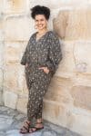 Womens, Morais blouse, full sleeve, and Sol Pant, 100% cotton, hand block print, hand stitched. In natural Kassis Raga