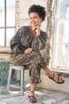 Womens, Morais blouse, full sleeve, and Sol Pant, 100% cotton, hand block print, hand stitched. In natural Kassis Raga