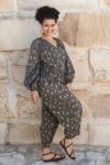 Womens, Morais blouse, full sleeve, and Sol Pant, 100% cotton, hand block print, hand stitched. In natural Kassis Raga