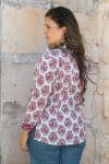 Womens, Mandalay blouse, 7/8 sleeve, 100% cotton, hand block print. In shades of pink and grey. Parisa
