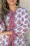 Womens, Mandalay blouse, 7/8 sleeve, 100% cotton, hand block print. In shades of pink and grey. Parisa