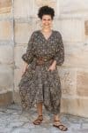 Womens, Morais blouse, full sleeve, and Coco Skirt, 100% cotton, hand block print, hand stitched. In natural Kassis Raga and Kassis Tahlia