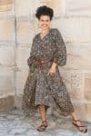 Womens, Morais blouse, full sleeve, and Coco Skirt, 100% cotton, hand block print, hand stitched. In natural Kassis Raga and Kassis Tahlia