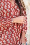 Womens, Kora blouse, full sleeve, 100% cotton, hand block print. In natural Begru rustic red Kalika print.