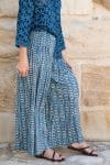 Womens, Apanna Pants, 100% cotton, hand block print. In natural Indigo Jiva print.