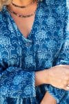 Womens, Kora blouse, full sleeve, 100% cotton, hand block print. In natural Indigo Lila print.