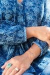 Womens, Kora blouse, full sleeve, 100% cotton, hand block print. In natural Indigo Lila print.